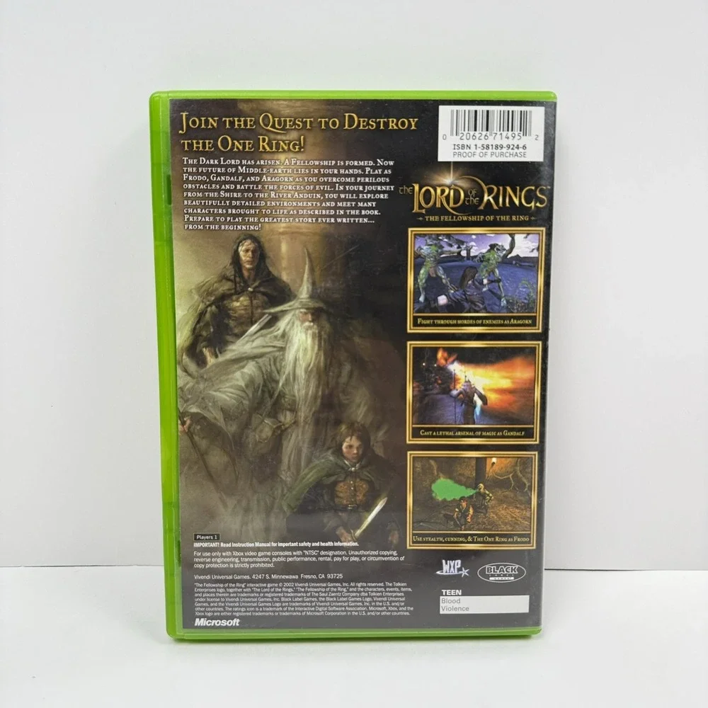 The Lord of the Rings The Fellowship of the Ring Xbox Video Game Complete Tested